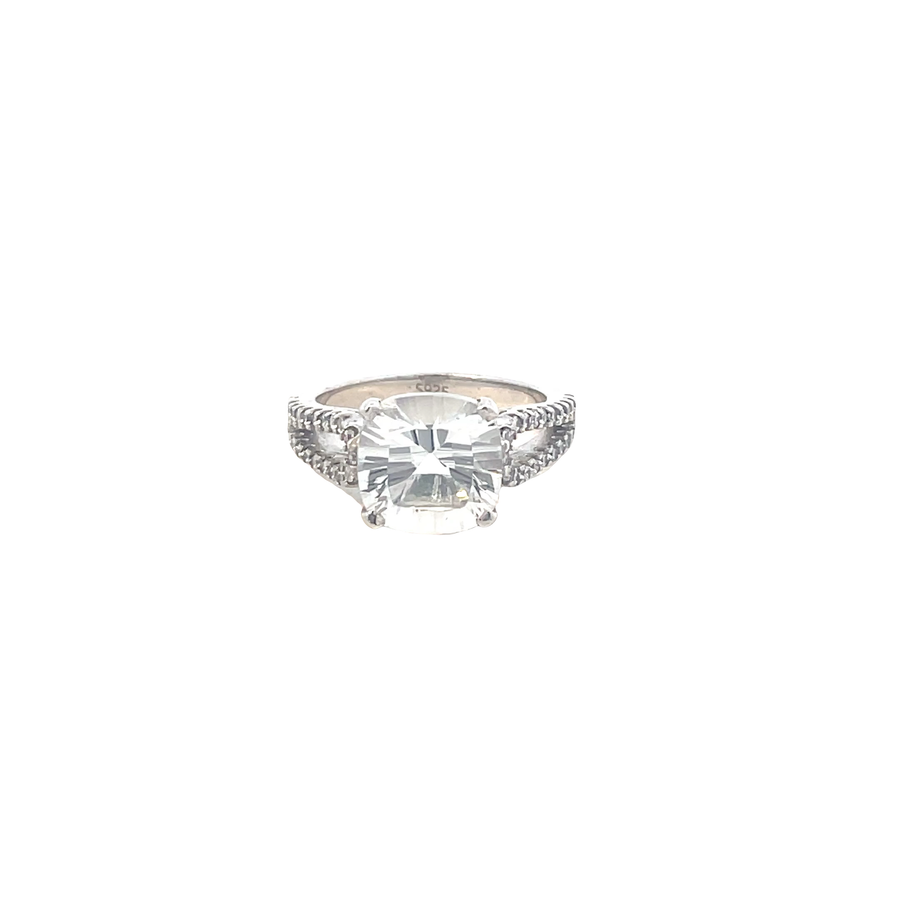 Cushion Cut Green Quartz Sterling Silver Cocktail Ring