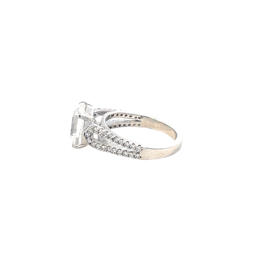 Cushion Cut Green Quartz Sterling Silver Cocktail Ring