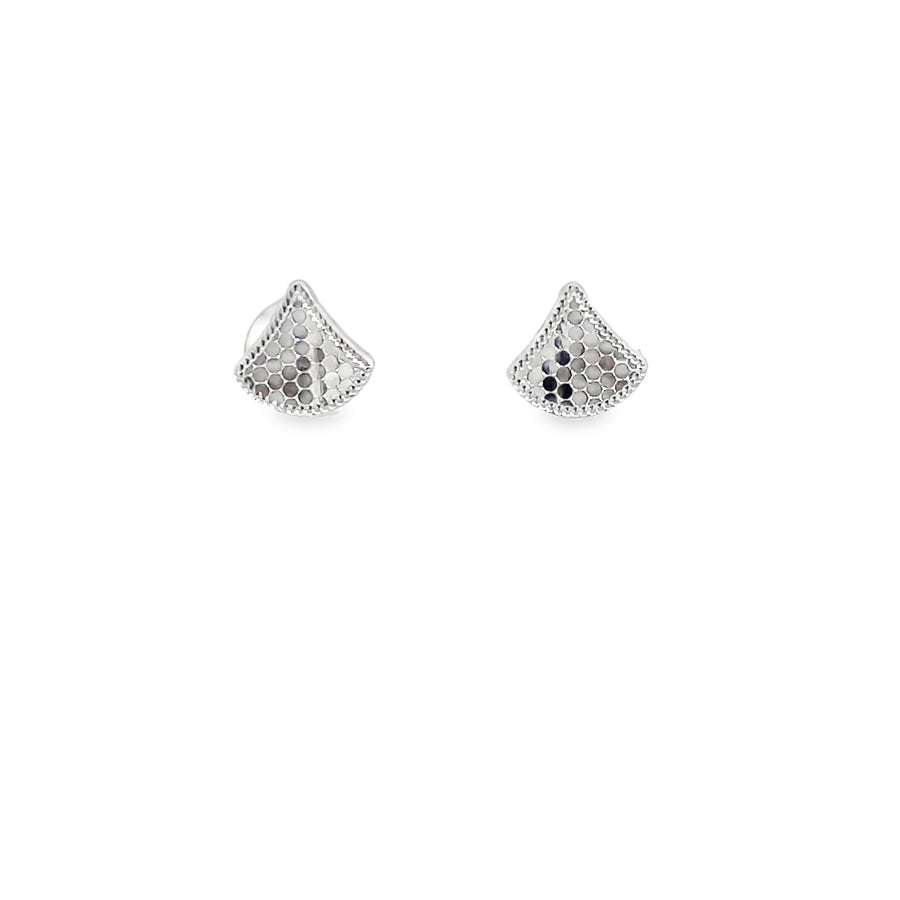 Classic White Gold Floral Heart-Petal Stud Earrings