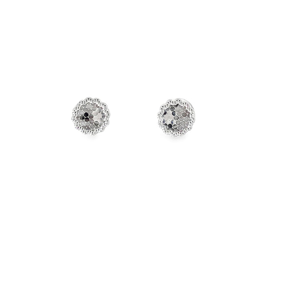 Contemporary White Gold Geometric Circular Stud Earrings