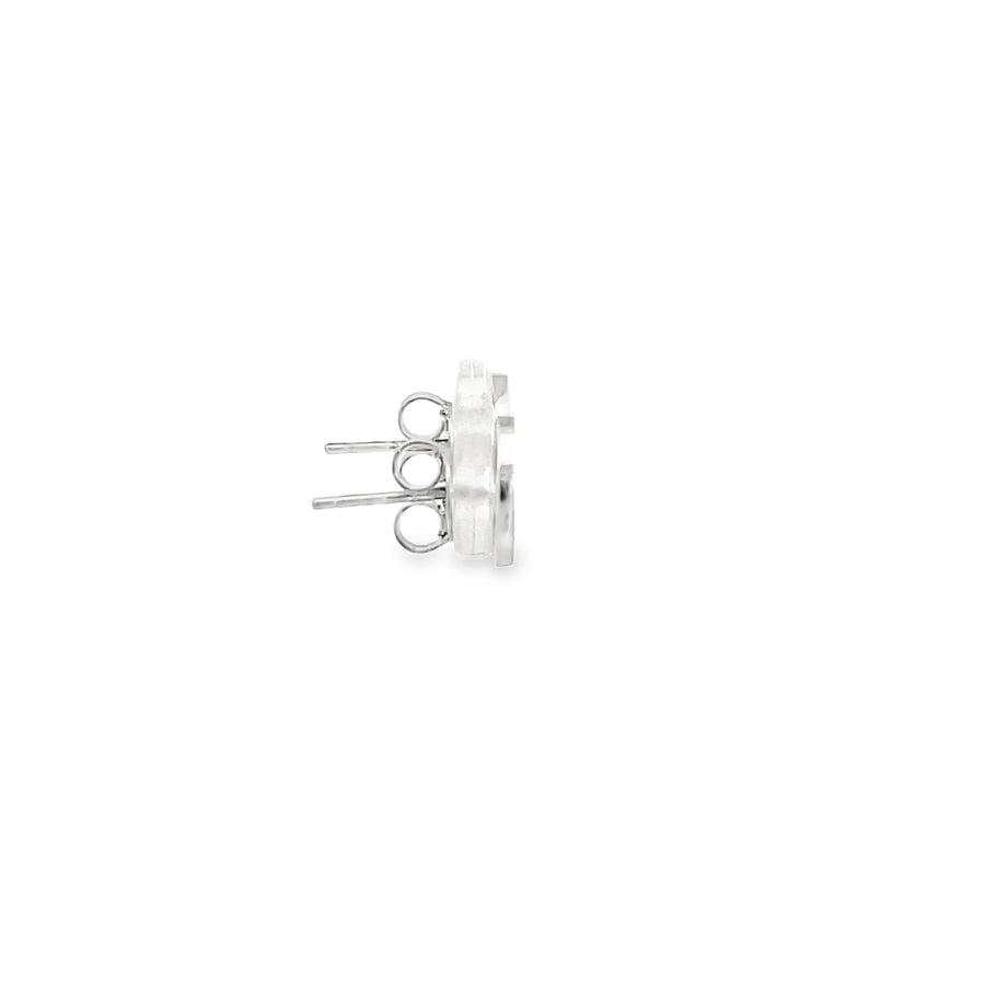 Minimalist White Gold Four-Petal Floral Stud Earrings