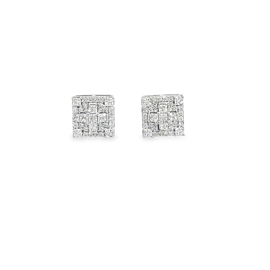 Square Brilliant-Cut Diamond Stud Earrings in 14K White Gold