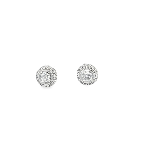 Classic Round Brilliant Cut Diamond Stud Earrings in White Gold