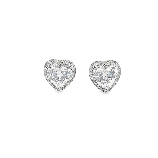 Heart-Shaped Brilliant-Cut Diamond Stud Earrings in White Gold