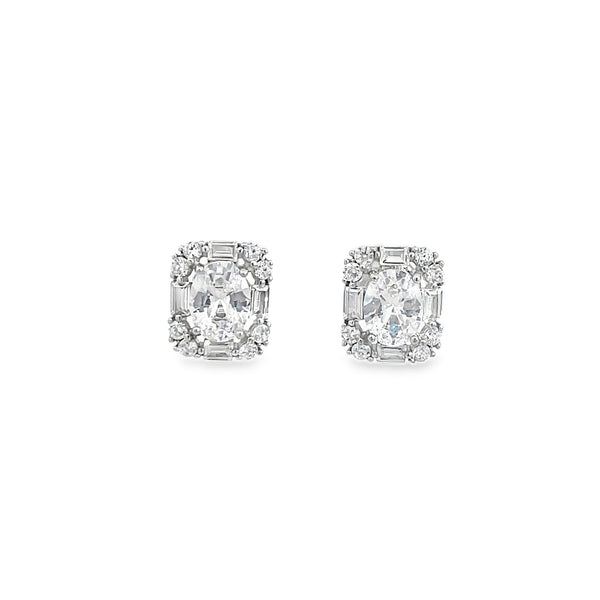 Oval Brilliant Cut Diamond Stud Earrings in White Gold