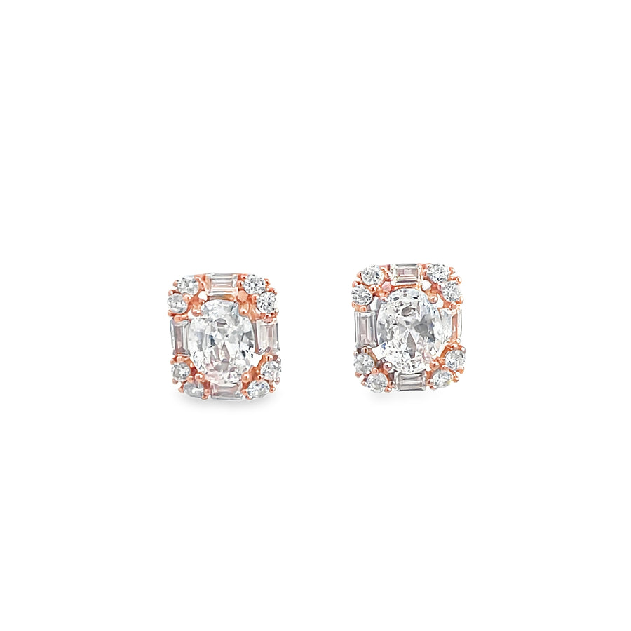 925 Silver Rose Gold Oval-Cut Stud Earrings