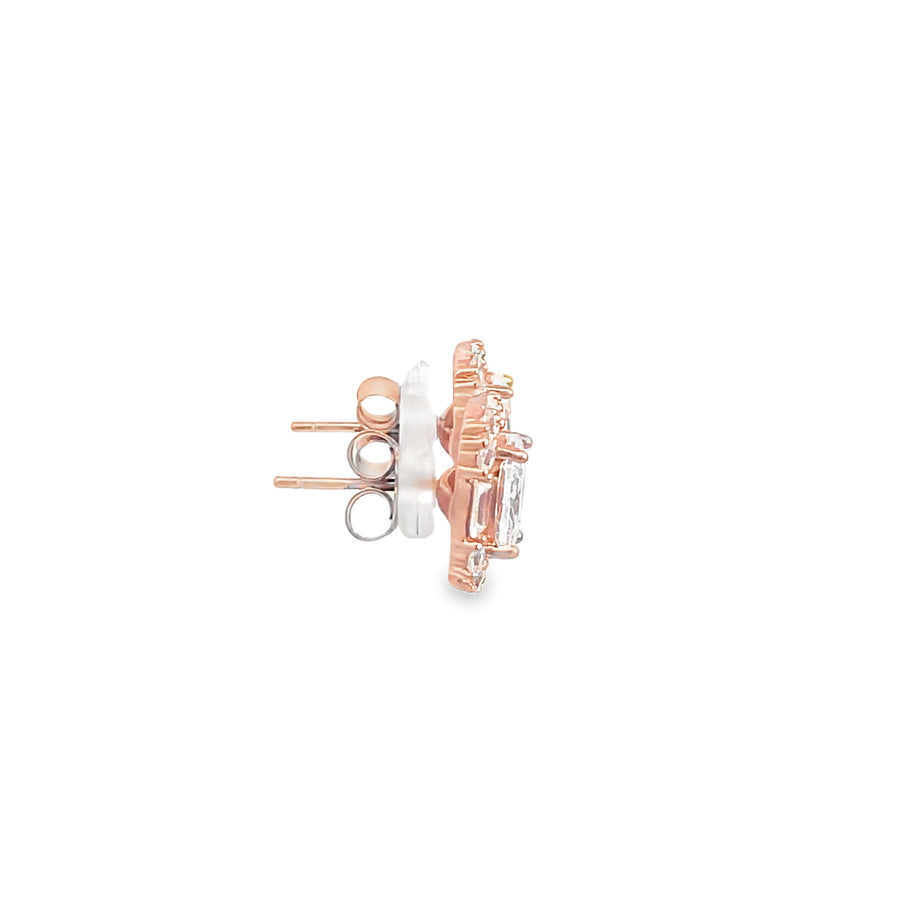 925 Silver Rose Gold Oval-Cut Stud Earrings