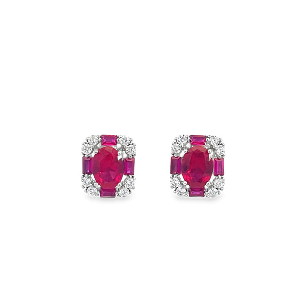 Classic Oval Cut Red Ruby Stud Earrings in White Gold