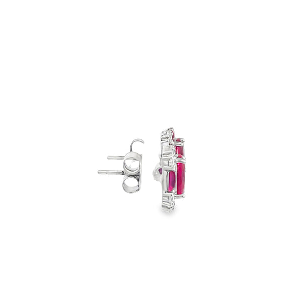 Classic Oval Cut Red Ruby Stud Earrings in White Gold