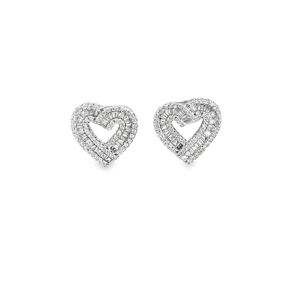 Baguette Cut Diamond Step Arrangement White Gold Stud Earrings