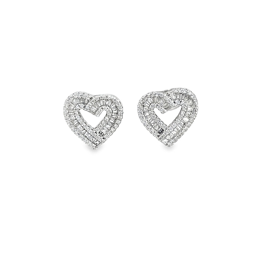 Baguette Cut Diamond Step Arrangement White Gold Stud Earrings