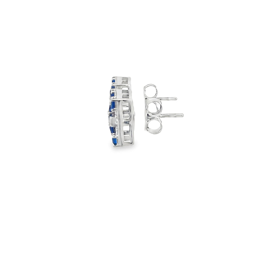 Classic Square Step-Cut Blue Sapphire Stud Earrings in White Gold
