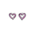 925 Silver Double Heart Ruby Stud Earrings