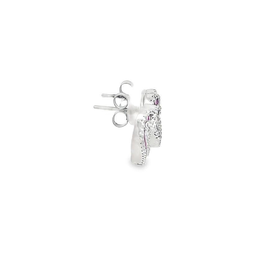 925 Silver Double Heart Ruby Stud Earrings