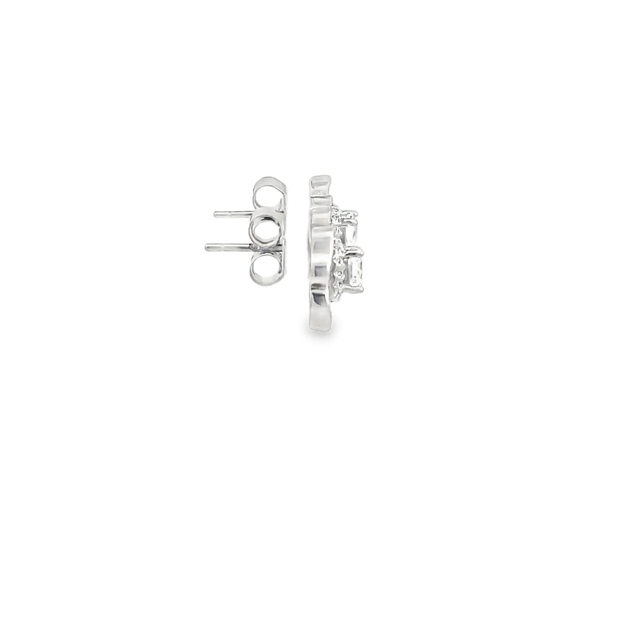 925 Silver Floral Halo Princess Cut Stud Earrings