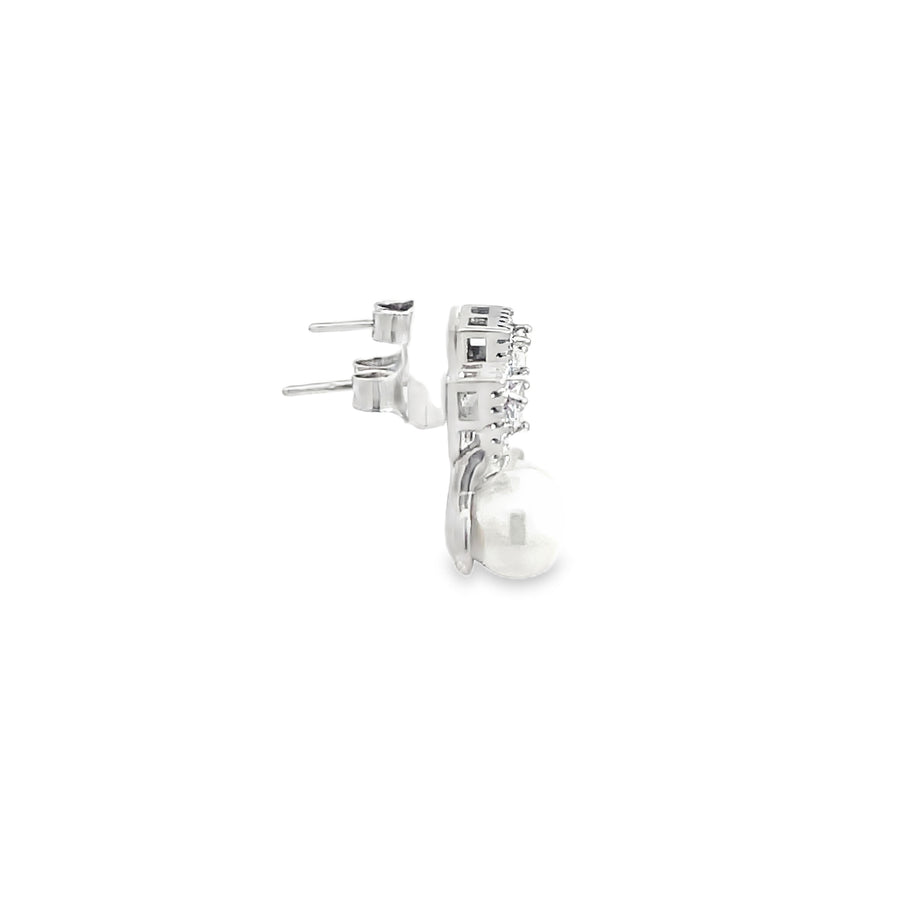 925 Silver Pearl Drop Triangle Stud Earrings