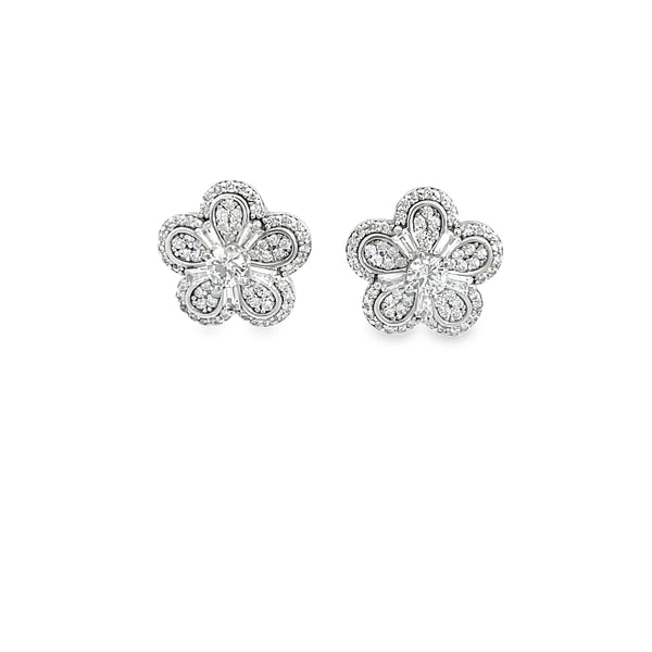 925 Silver Floral Crystal Stud Earrings