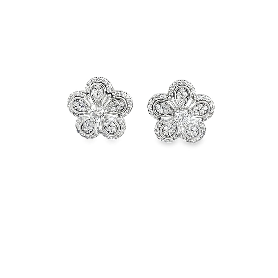Classic Round Brilliant Diamond Stud Earrings in 14k White Gold