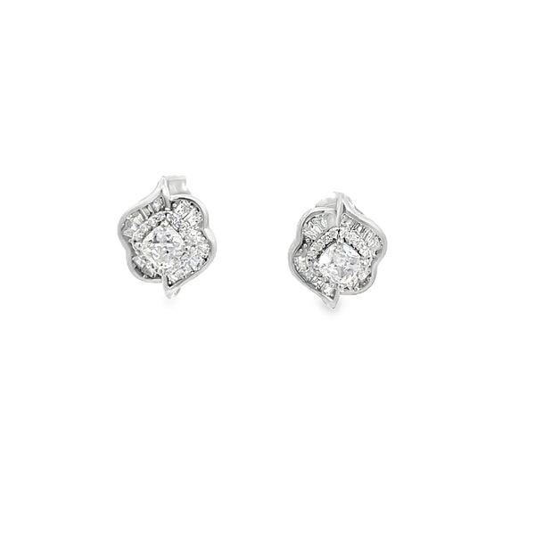 Cushion Cut Brilliant Diamond Stud Earrings in White Gold
