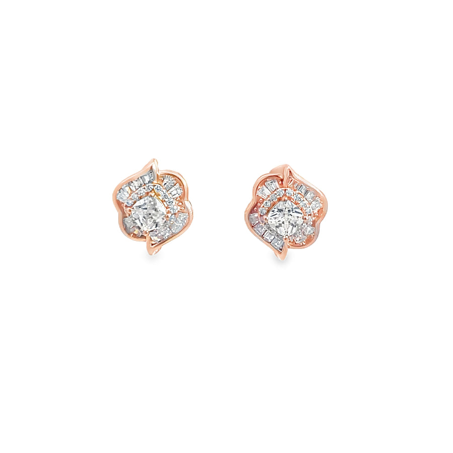 Cushion Brilliant-Cut Diamond Stud Earrings in Rose Gold