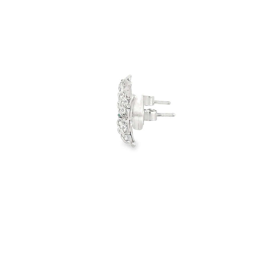 Classic Round Brilliant Cut Emerald Stud Earrings in Polished White Gold
