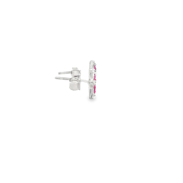 Star-Cut Red Ruby Stud Earrings in White Gold