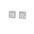 925 Sterling Silver Princess Cut Crystal Stud Earrings