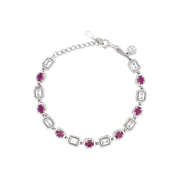 Natural Oval Brilliant Cut Red Ruby White Gold Chain Bracelet