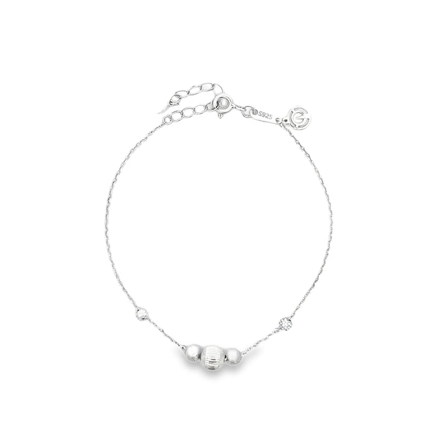 Polished Sterling Silver Beaded Charm Bracelet with Engraved Disc Detail