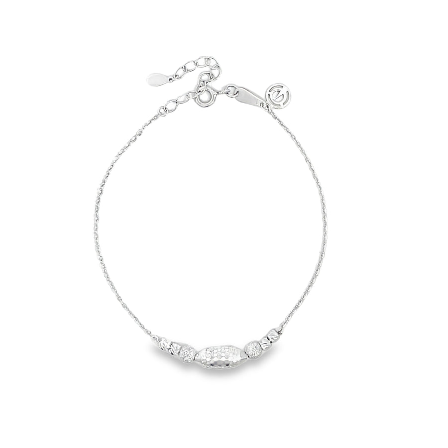 Sterling Silver Textured Multi-Bead Adjustable Chain Bracelet