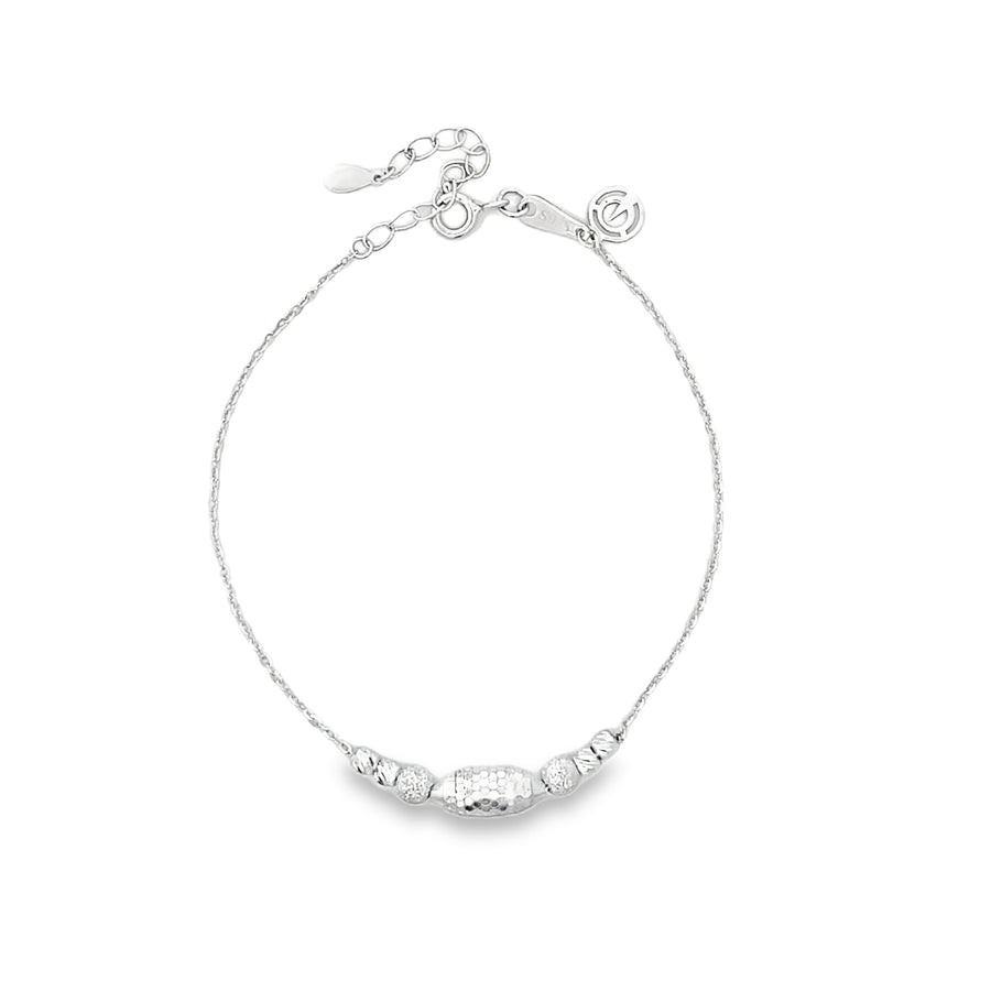 Sterling Silver Textured Multi-Bead Adjustable Chain Bracelet
