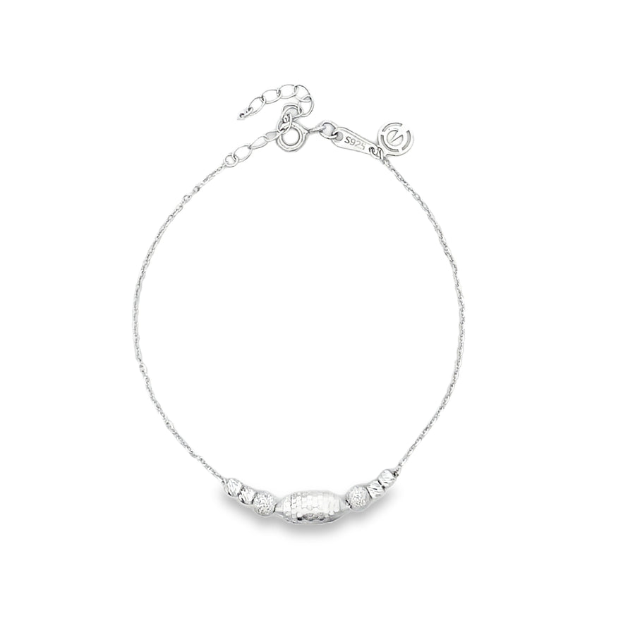 Sterling Silver Textured Multi-Bead Adjustable Chain Bracelet