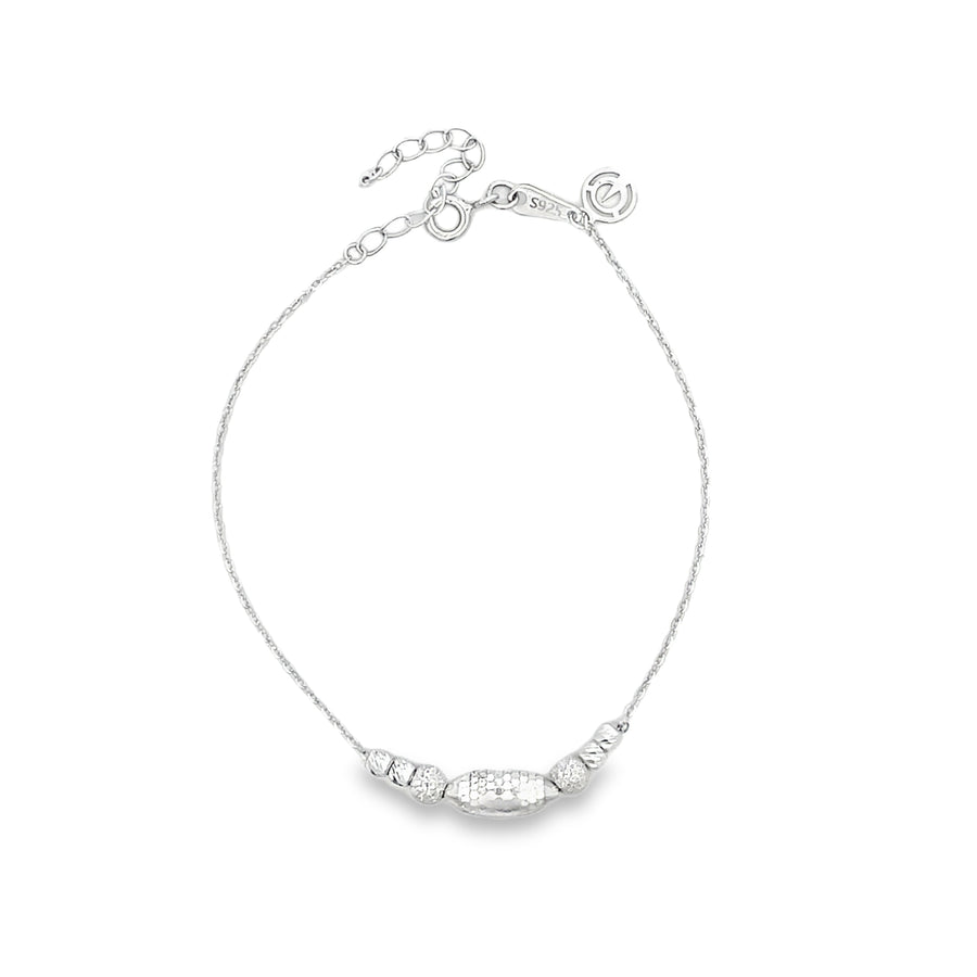 Sterling Silver Textured Multi-Bead Adjustable Chain Bracelet