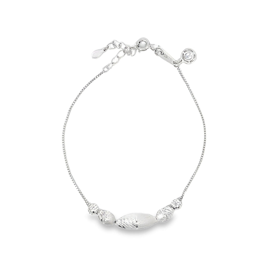 Textured Bead and Diamond Box Chain Bracelet in S925 Sterling Silver