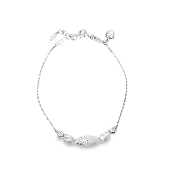 Textured Bead and Diamond Box Chain Bracelet in S925 Sterling Silver