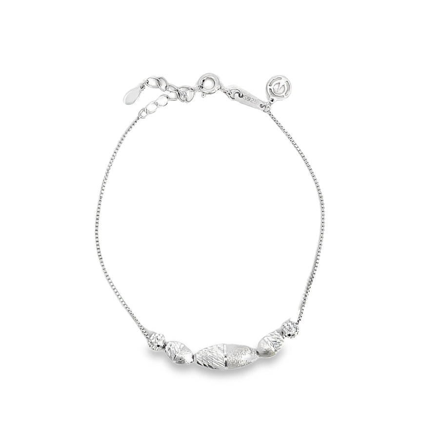 Textured Bead and Diamond Box Chain Bracelet in S925 Sterling Silver