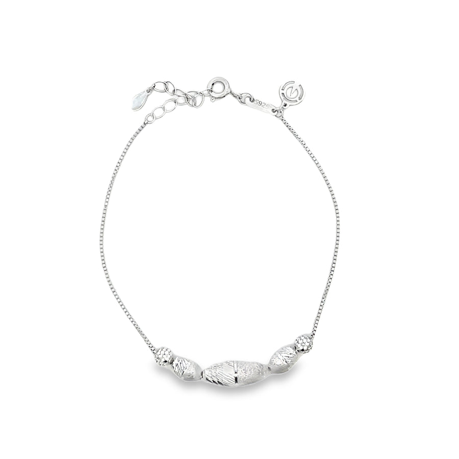 Textured Bead and Diamond Box Chain Bracelet in S925 Sterling Silver