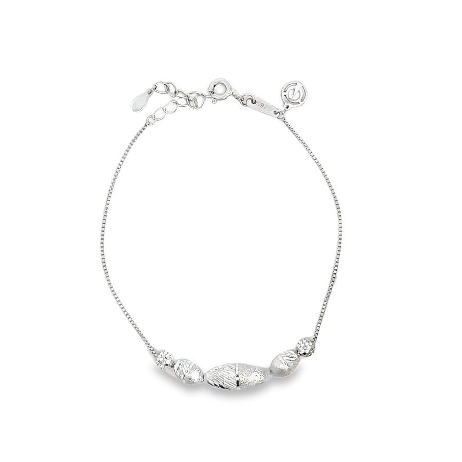 Textured Bead and Diamond Box Chain Bracelet in S925 Sterling Silver