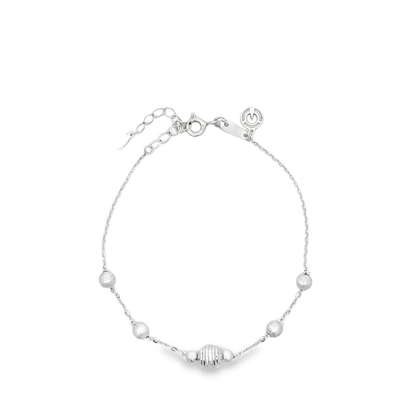 White Gold Frosted and Fluted Bead Station Bracelet