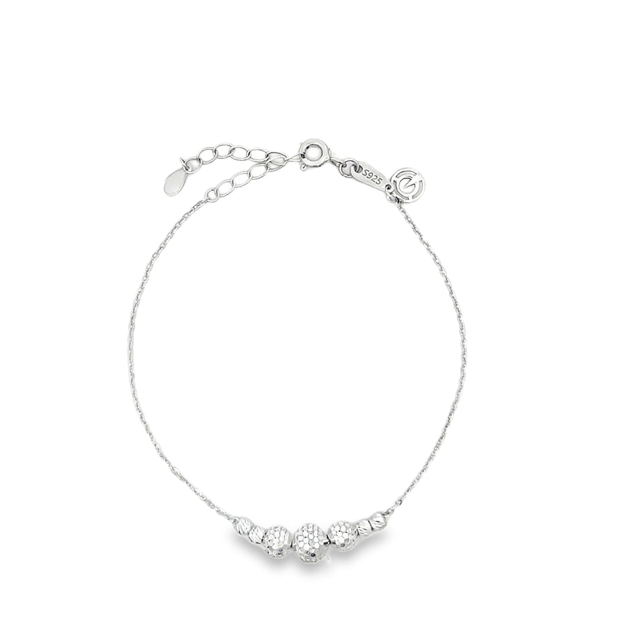 Diamond-Cut Faceted Graduated Bead Bracelet in S925 Sterling Silver