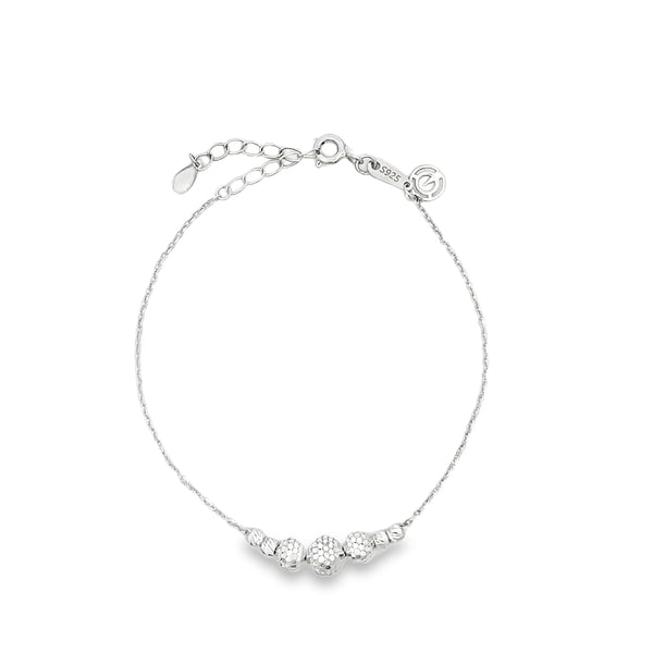 Diamond-Cut Faceted Graduated Bead Bracelet in S925 Sterling Silver