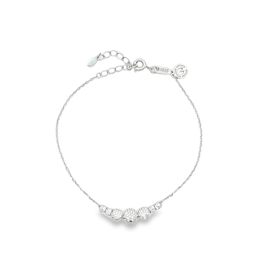 Diamond-Cut Faceted Graduated Bead Bracelet in S925 Sterling Silver