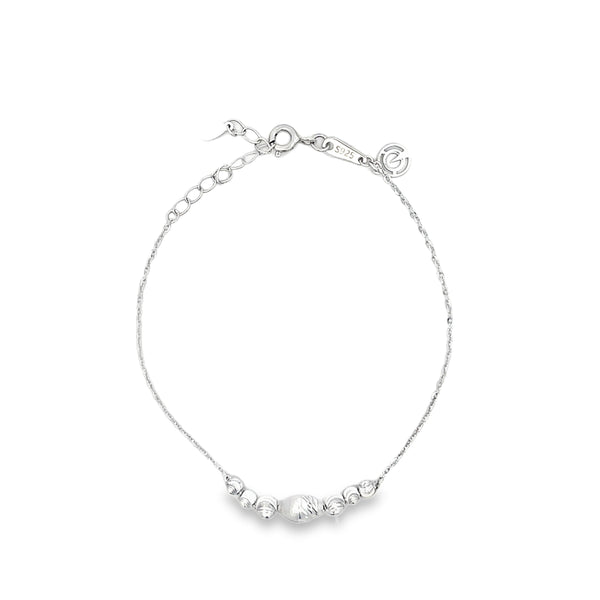 Textured Sterling Silver Diamond-Cut Bead Cable Chain Bracelet