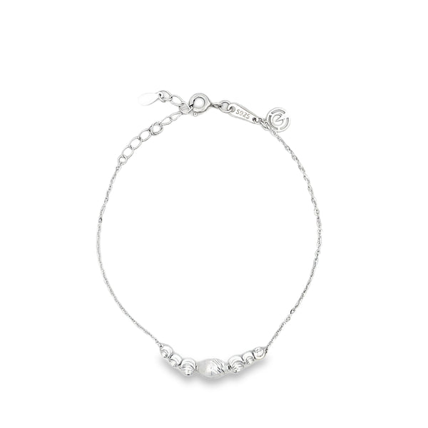 Textured Sterling Silver Diamond-Cut Bead Cable Chain Bracelet