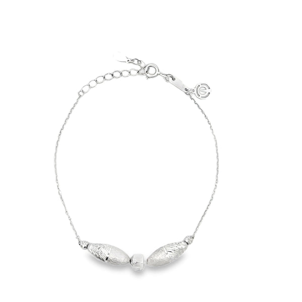 Polished Sterling Silver Beaded Charm Bracelet with Engraved Disc Detail