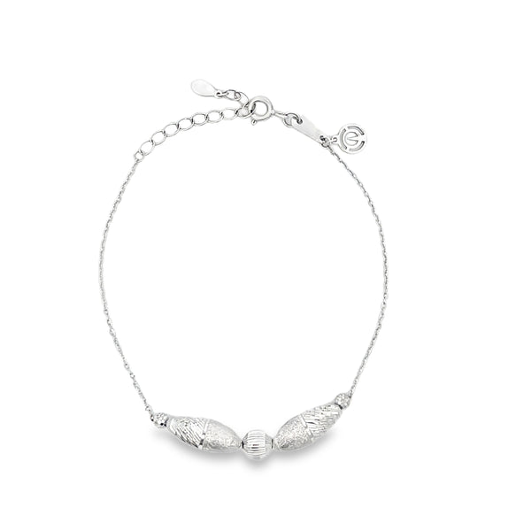 Polished Sterling Silver Beaded Charm Bracelet with Engraved Disc Detail