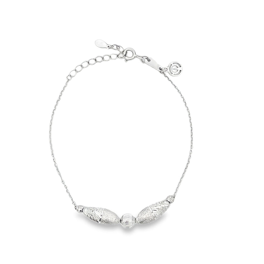 Polished Sterling Silver Beaded Charm Bracelet with Engraved Disc Detail