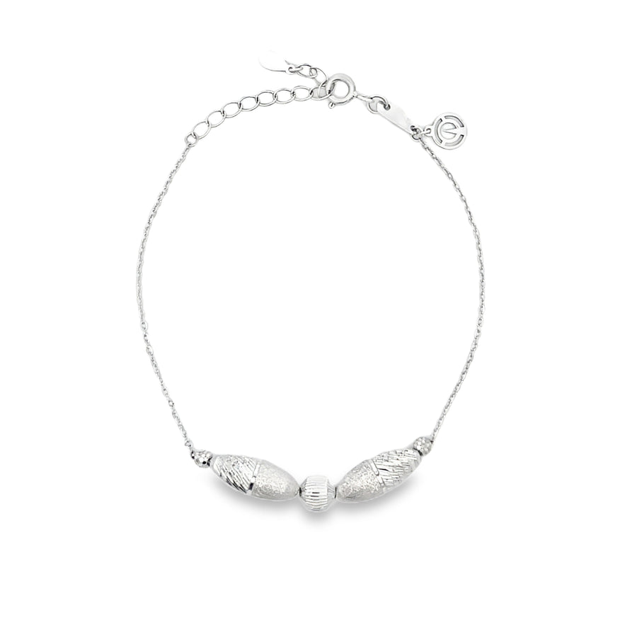 Polished Sterling Silver Beaded Charm Bracelet with Engraved Disc Detail