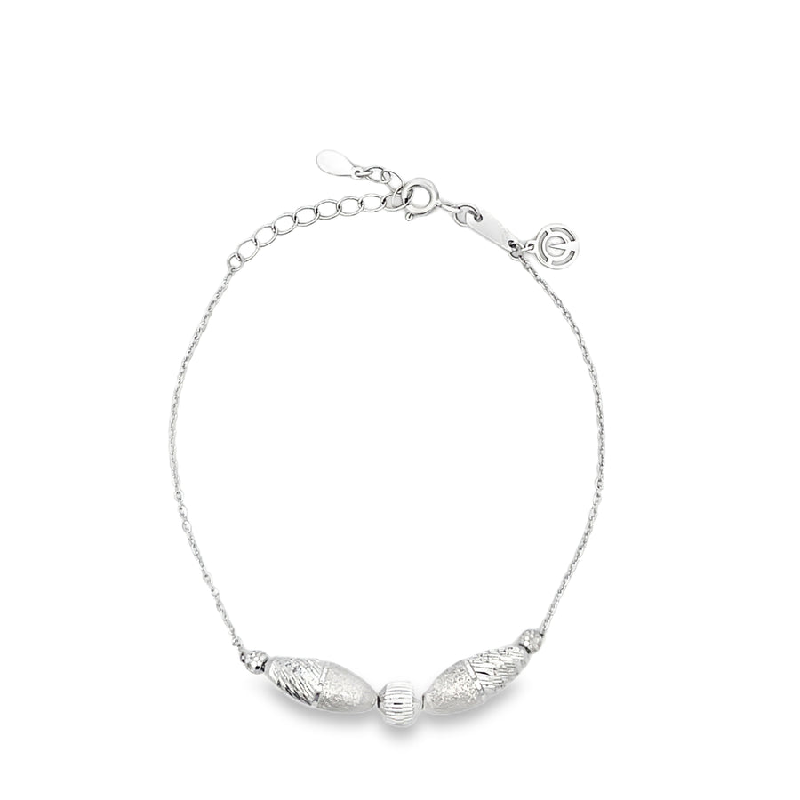 Polished Sterling Silver Beaded Charm Bracelet with Engraved Disc Detail