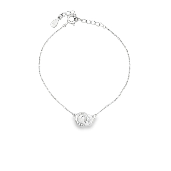 Interlocking Pavé Diamond and Polished Ring Chain Bracelet in Sterling Silver